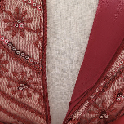 Robe princesse bébé rouge foncé avec motifs floraux et nœud crème