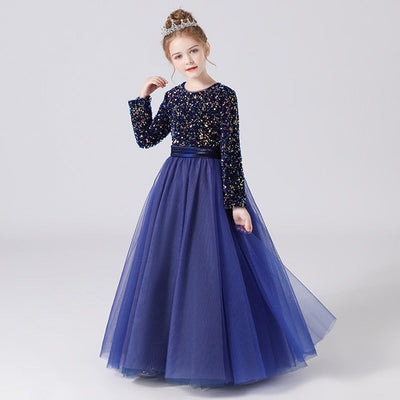 Robe cérémonie fille rouge bordeaux avec paillettes et manches longues