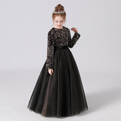 Robe cérémonie fille rouge bordeaux avec paillettes et manches longues