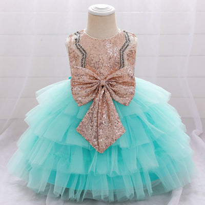 Robe princesse bébé rose tulle et paillettes dorées