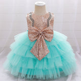 Robe princesse fille rose doré en sequins avec jupe en tulle crème