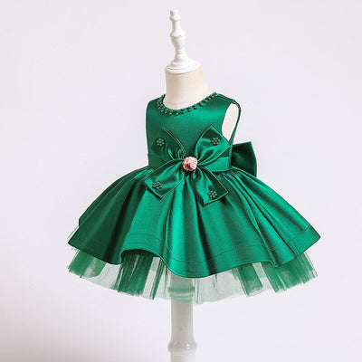 Robe princesse bébé rose avec nœud décoratif et perles