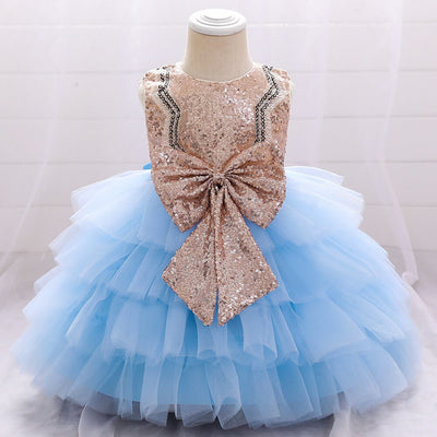 Robe princesse bébé rose tulle et paillettes dorées