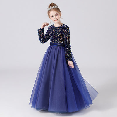 Robe cérémonie fille rouge bordeaux avec paillettes et manches longues