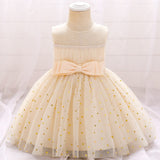 Robe princesse fille ivoire avec cœurs dorés et nœud à la taille