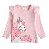 T-Shirt Licorne Rose à Manches Longues en coton