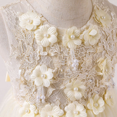 Robe princesse fille couleur crème à motifs floraux en relief