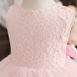 Robe cérémonie fille en dentelle verte avec nœud en satin