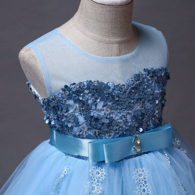Robe princesse fille bleue avec paillettes et jupe en tulle