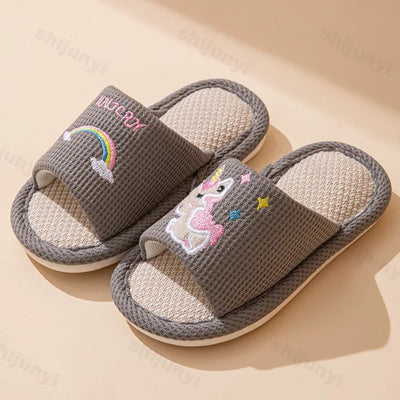 Chaussons Licorne Ouverts Petite Fille Gris