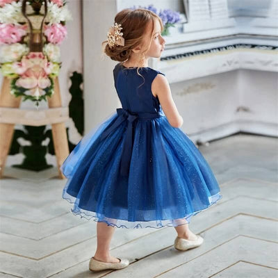 Robe cérémonie fille rose pastel avec motif fleuri en relief et jupe volumineuse