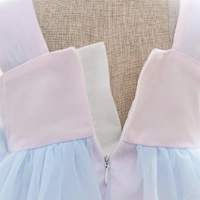 Robe cérémonie fille bleu clair et rose pâle avec fleurs en relief