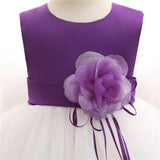 Robe princesse bébé violet uni avec jupe blanche motifs floraux violets