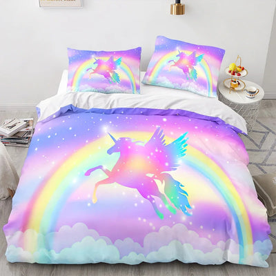Housse de Couette Licorne Fille Arc-en-ciel