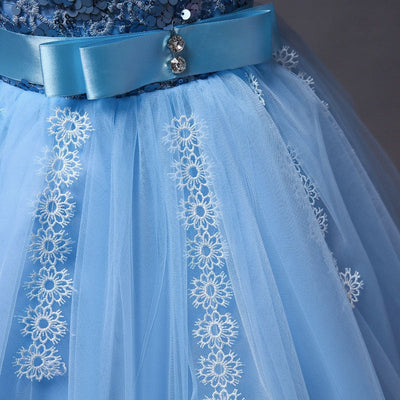 Robe princesse fille bleue avec paillettes et jupe en tulle