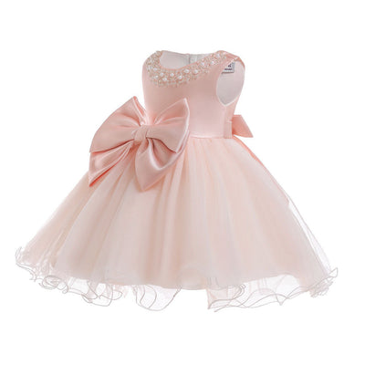 Robe princesse bébé rose pâle avec grand nœud en satin
