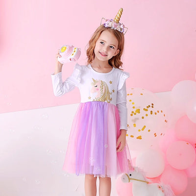 Robe Licorne Tutu Couleur Pastel à Manches Longues
