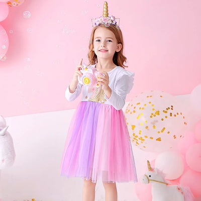 Robe Licorne Tutu Couleur Pastel à Manches Longues