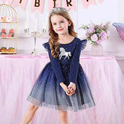 Robe Licorne Fille Bleu 