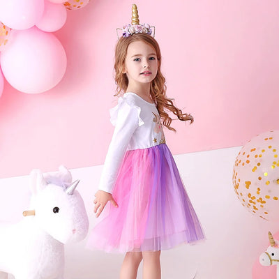 Robe Licorne Tutu Couleur Pastel à Manches Longues