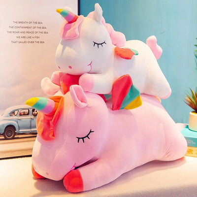 Peluche Licorne Couchée Blanche