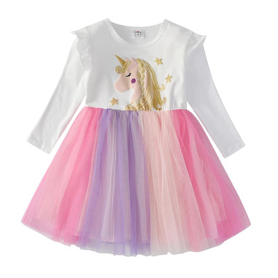 Robe Licorne Tutu Couleur Pastel à Manches Longues
