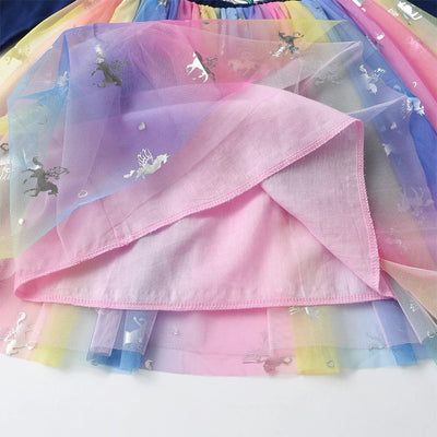 Robe Licorne Bleu Tutu Multicolore à Manches Longues