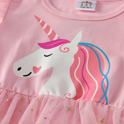Robe Licorne Rose Fille Courte