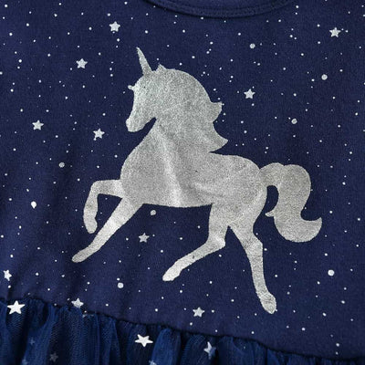 Robe Licorne Fille Bleu à Manches Longues
