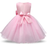 Robe princesse bébé rose pâle avec motif floral en relief et tulle volumineux