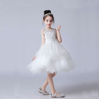 Robe cérémonie fille blanche avec broderie et tulle évasé