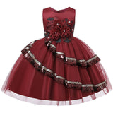 Robe cérémonie fille crème avec motifs floraux et paillettes dorées