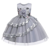 Robe cérémonie fille crème avec motifs floraux et paillettes dorées