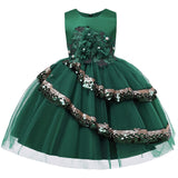 Robe cérémonie fille crème avec motifs floraux et paillettes dorées