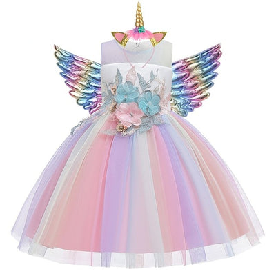 Robe Licorne Fille Anniversaire Fleurie