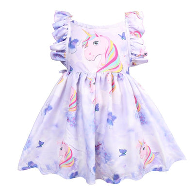 Robe Licorne Fille Violette Mignonne à manches courtes