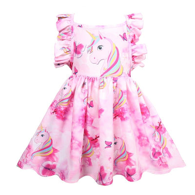 Robe Licorne Fille Rose Mignonne à manches courtes