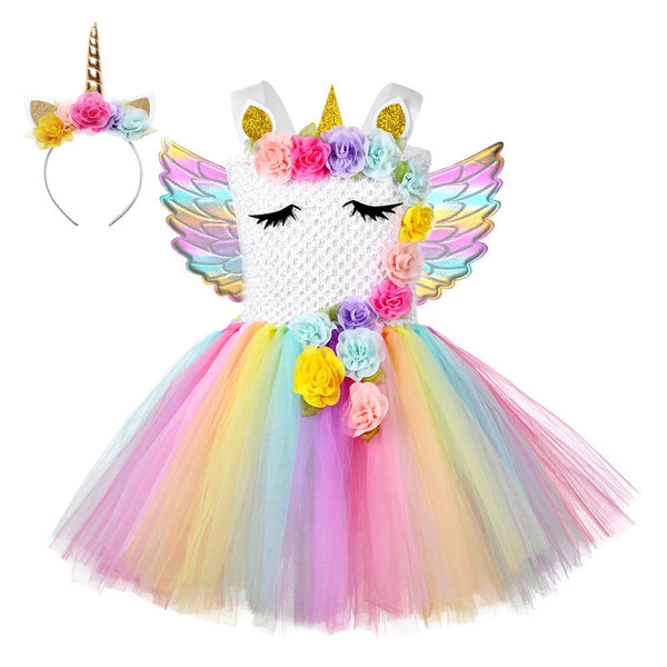 Robe Licorne Fille arc-en-ciel avec ailes