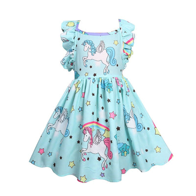 Robe Licorne Fille Verte à manches courtes