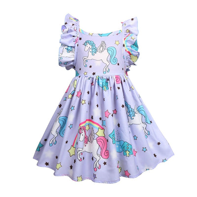 Robe Licorne Fille Violette à manches courtes