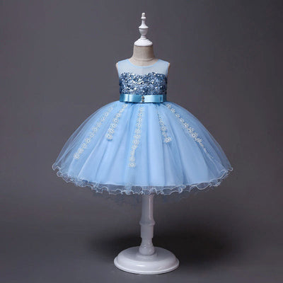 Robe princesse fille bleue avec paillettes et jupe en tulle