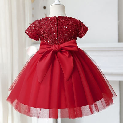 Robe cérémonie fille paillettes multicolores et tulle blanc