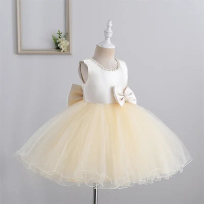 Robe cérémonie fille crème avec perles et jupe en tulle