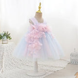 Robe cérémonie fille bleu clair et rose pâle avec fleurs en relief