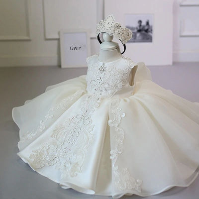 Robe cérémonie fille ivoire broderies florales élégantes