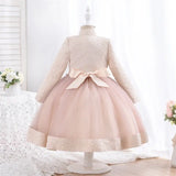 Robe cérémonie fille bleu foncé avec tulle et motifs gris et blancs