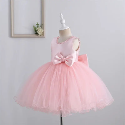 Robe cérémonie fille crème avec perles et jupe en tulle
