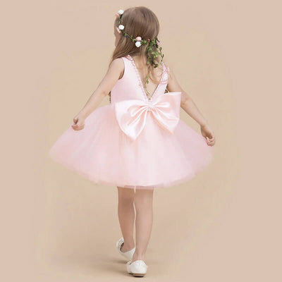 Robe cérémonie fille crème avec perles et jupe en tulle