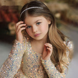 Robe cérémonie fille beige dorée à paillettes scintillantes