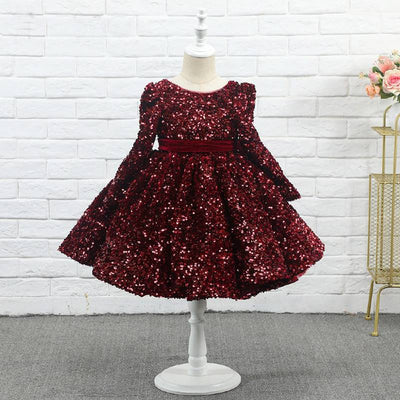 Robe cérémonie fille bordeaux paillettes manches longues